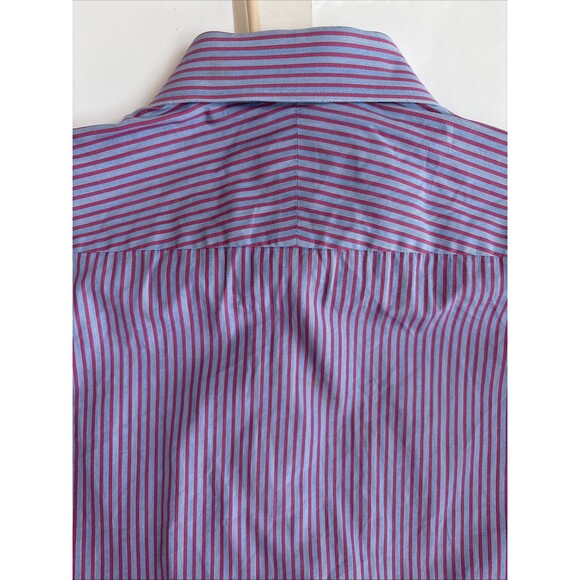 Thomas Pink Blue/Red Stripe Slim Fit Traveller Button Down Spread Shirt 16.5 - Picture 5 of 9
